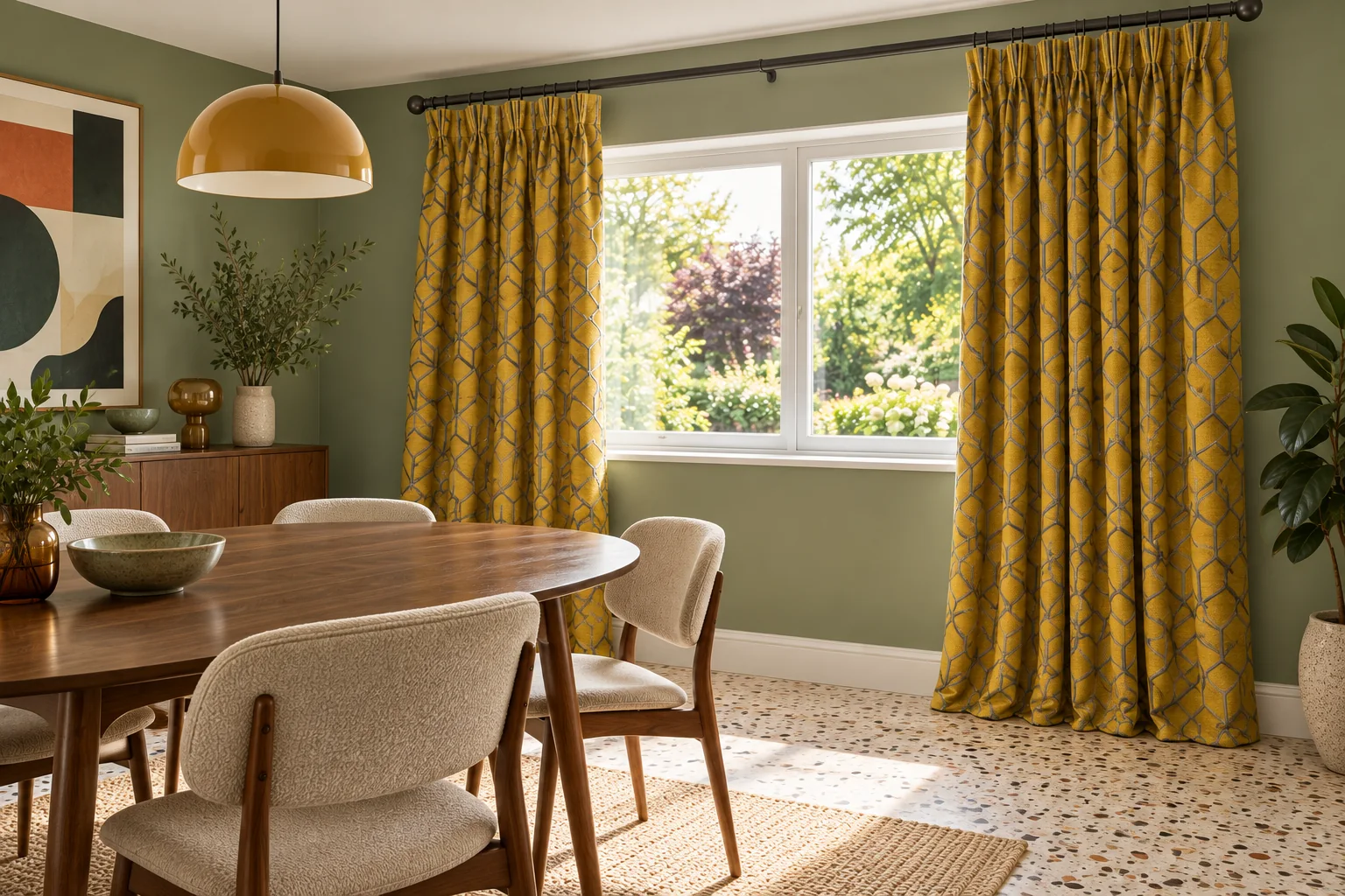 Geometric made-to-measure curtains
