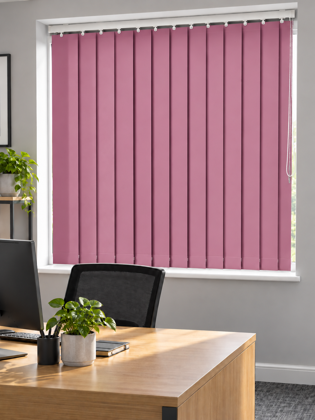 Pink vertical blind in an office